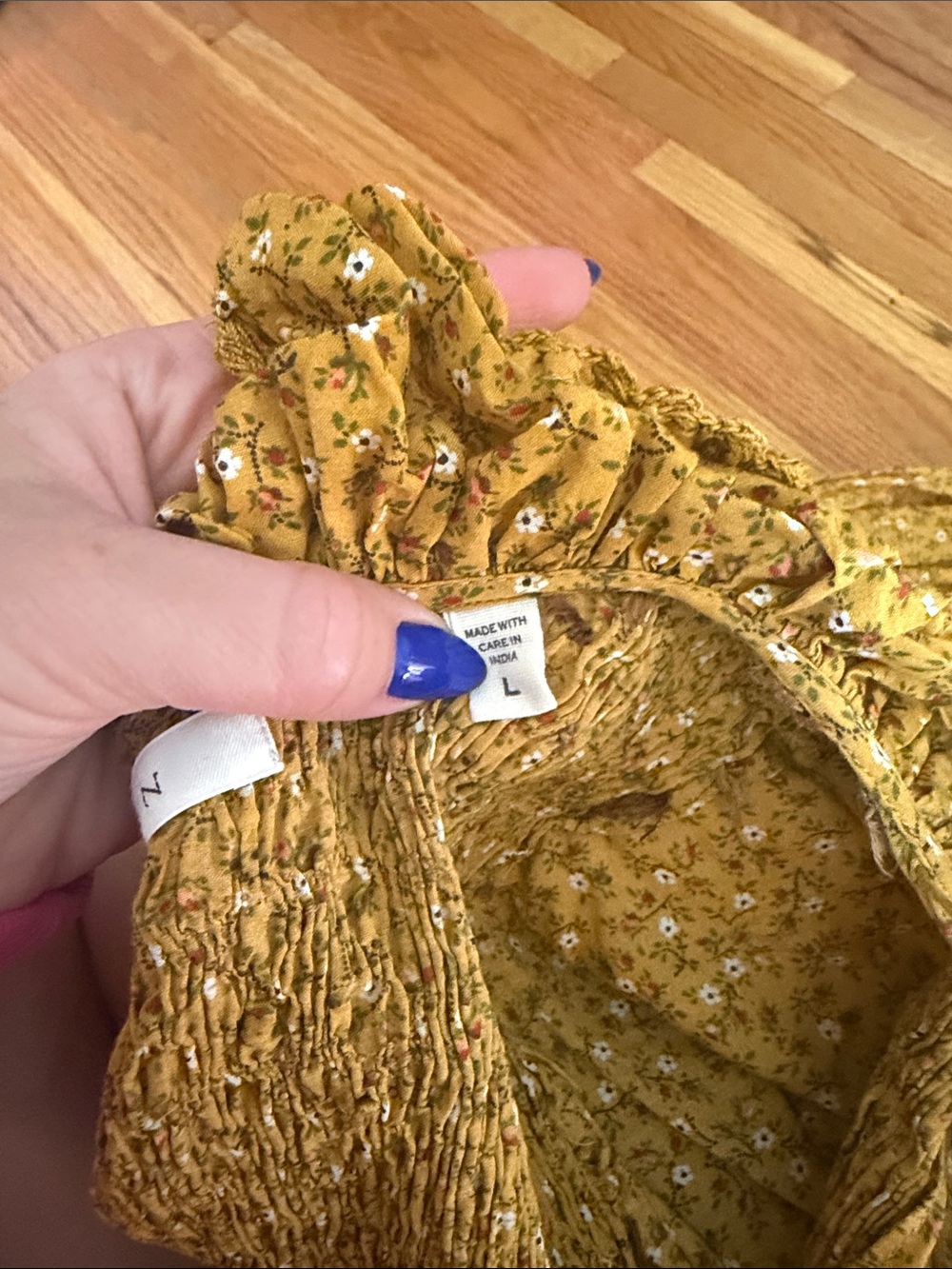 Doen Mustard Floral Peasant Dress with Smocked Yoke - Picture 6 of 6